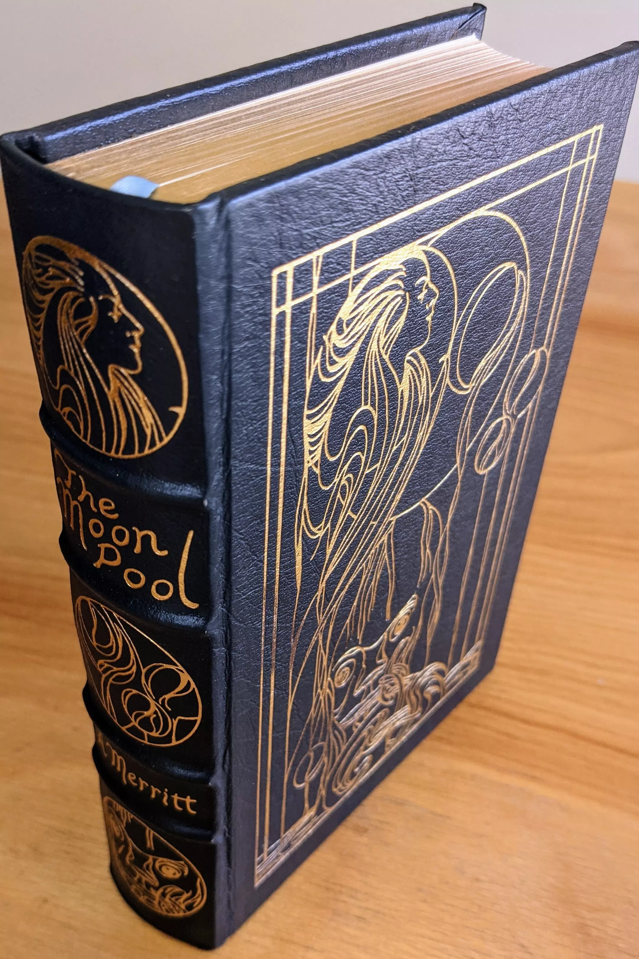 Stunning Bue Leather Bound hardback book with hubbed spine, cover artwork in 22kt gold, printed on archival paper with gold gilded edges, smyth sewing & concealed muslin joints
	  - original artwork by Todd Cameron Hamilton