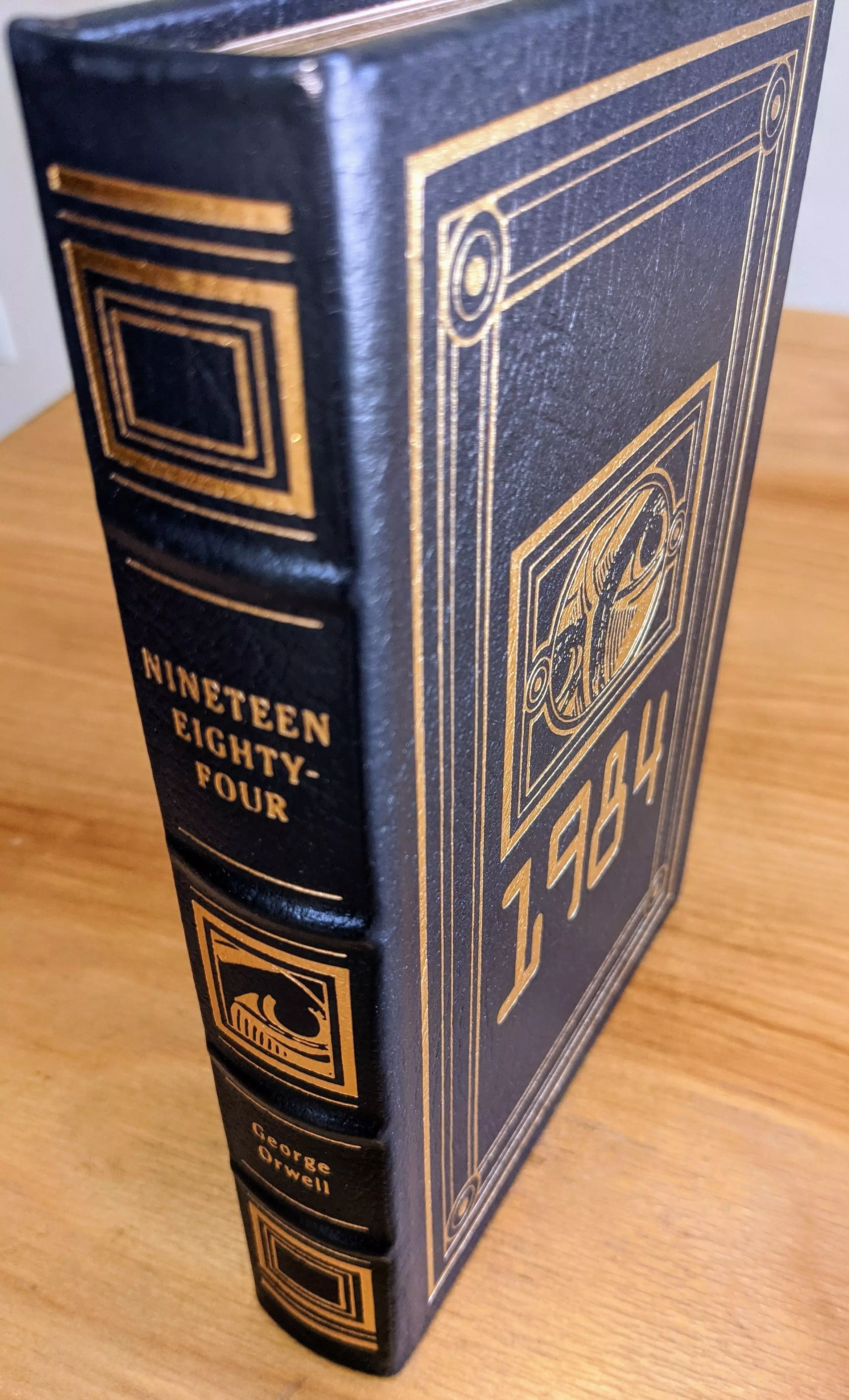 Stunning Blue Leather Bound hardback book with hubbed spine, cover artwork in 22kt gold, printed on archival paper with gold gilded edges, smyth sewing & concealed muslin joints
	  - original artwork by Frank Kelly Freas